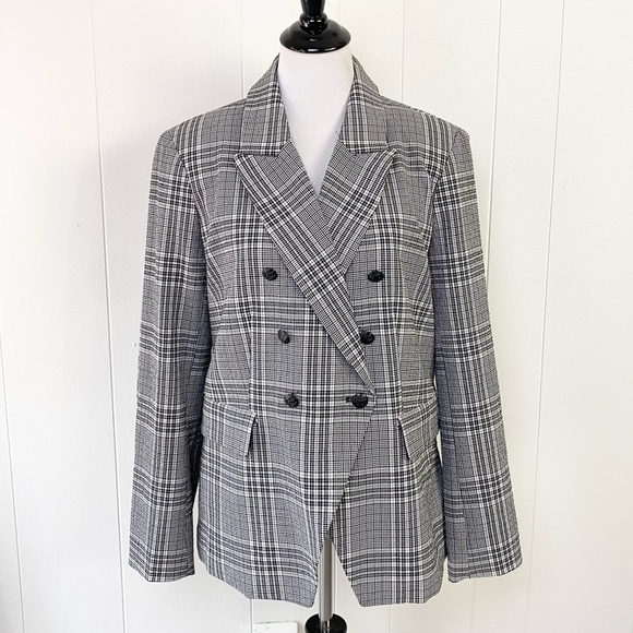 Maison D'amelie Paris Double Breasted Plaid Blazer Black White Size XL - Picture 1 of 16